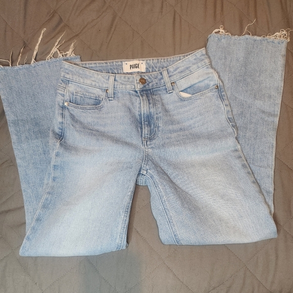 PAIGE Denim - Paige Jeans Womens 26 Colette Cropped Flare Raw Hem Denim Light Wash Cotton